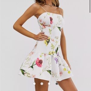 ASOS DESIGN botanical floral pep hem mini skater dress, size 6